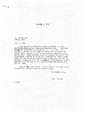[Letter from Truett Latimer to Willard Cox, February 3, 1953]