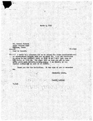 [Letter from Truett Latimer to Howard Barrett, March 5, 1953]