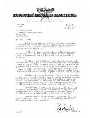 [Letter from Austin F. Allen to Truett Latimer, July 23, 1953]