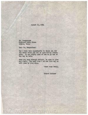 [Letter from Truett Latimer to Mr. Bumgardner, August 31, 1954]
