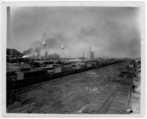 Primary view of object titled '[Aerial view from the railroad yard after the 1947 Texas City Disaster]'.