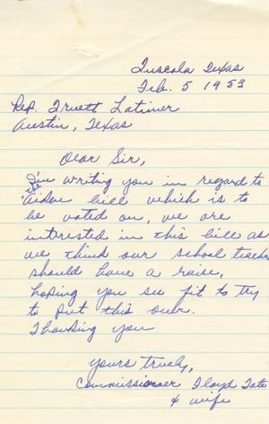 [Letter from Floyd Tate to Truett Latimer, February 5, 1953]