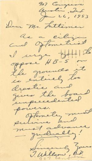 Primary view of object titled '[Letter from Dr. J. Wilson to Truett Latimer, January 26, 1953]'.