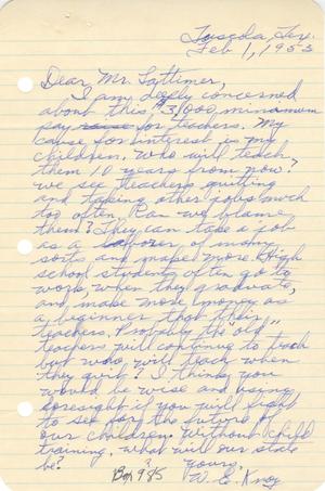 [Letter from W. E. Kroy to Truett Latimer, February 1, 1953]