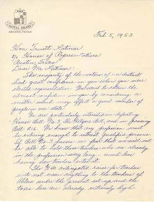 [Letter from Ada C. Harrison to Truett Latimer, February 5, 1953]