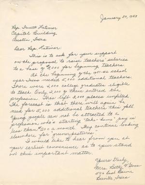 Primary view of object titled '[Letter from Betty V. Goss to Truett Latimer, January 30, 1953]'.