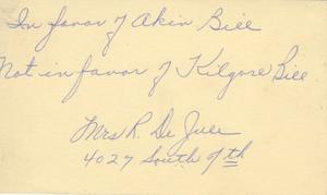 [Letter from Mrs. R. De Jule to Truett Latimer, February 10, 1953]
