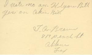[Letter from J. A. Brown to Truett Latimer, February 10, 1953]