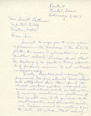 [Letter from W. C. Perkins to Truett Latimer, February 4, 1953]