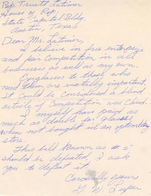 Primary view of object titled '[Letter from G. W. Leeper to Truett Latimer, 1953]'.