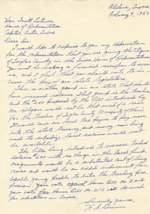 [Letter from H. A. Dunn to Truett Latimer, February 9, 1953]