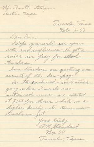 [Letter from A. N. Standard to Truett Latimer, Febuary 3, 1953]