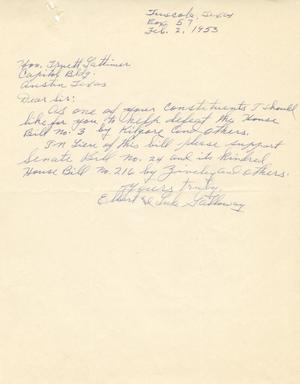 Primary view of object titled '[Letter from Elbert Galloway and Luke Galloway to Truett Latimer, February 2, 1953]'.