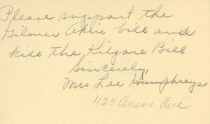 [Letter from Mrs. Lee Humphreys to Truett Latimer, February 10, 1953]