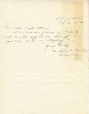 [Letter from Mrs. Charles N. Laneheart to Truett Latimer, February 12, 1953]