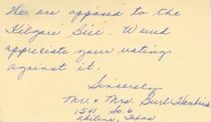 [Letter from Mr. Burl Hambrick and Mrs. Burl Hambrick to Truett Latimer, February 10,1953]