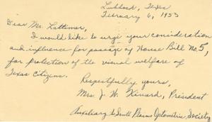 [Letter from Mrs. J. W. Kinard to Truett Latimer, February 6, 1953]