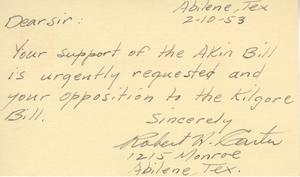 [Letter from Robert A. Carter to Truett Latimer, Ferbruary 10, 1953]