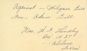 [Letter from Mrs. H. F. Lindley to Truett Latimer, February 10, 1953]