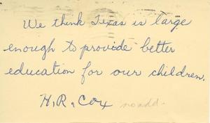 [Letter from H. R. Cox to Truett Latimer, April 18, 1953]