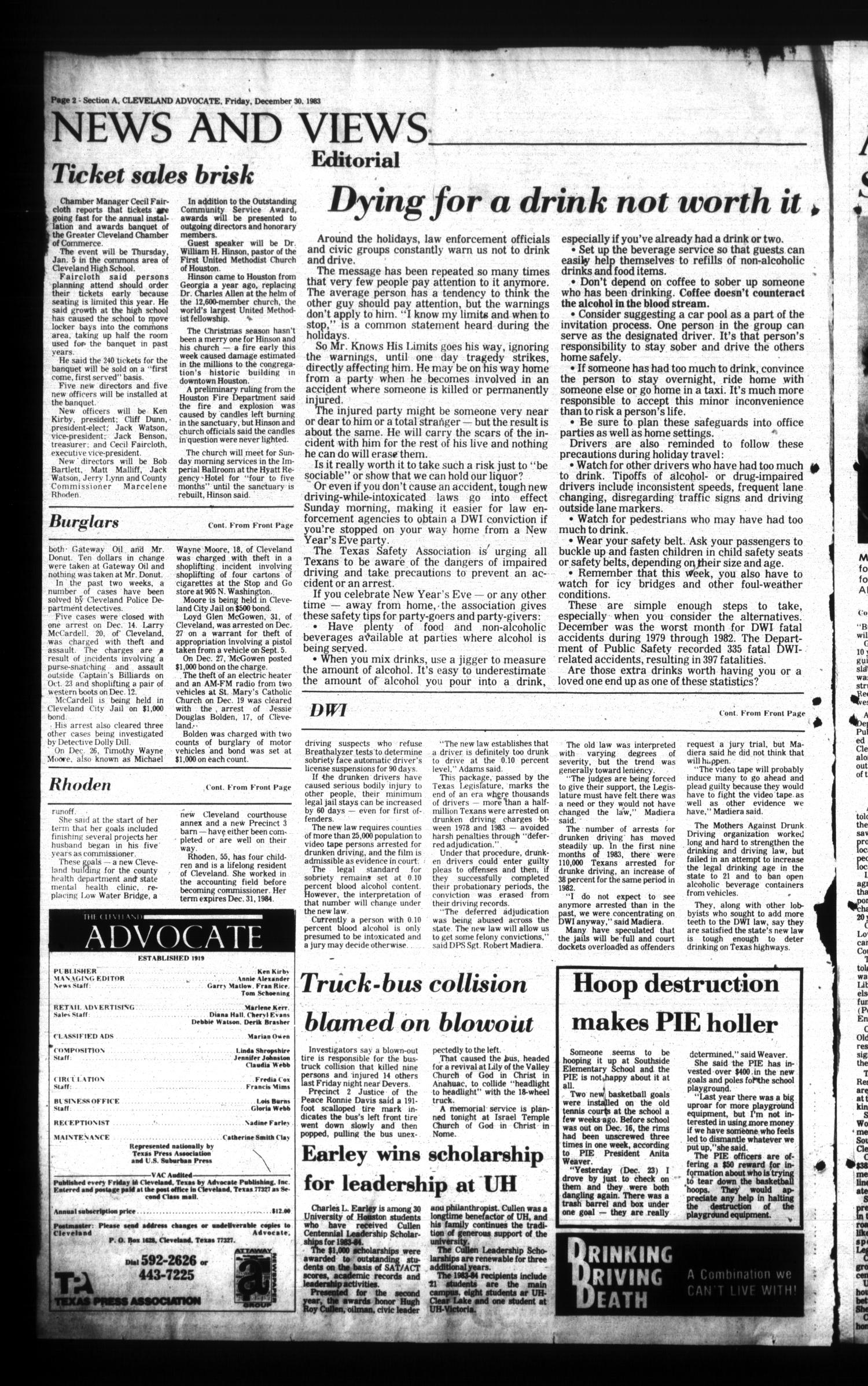 The Cleveland Advocate (Cleveland, Tex.), Vol. 64, No. 99, Ed. 1 Friday, December 30, 1983
                                                
                                                    [Sequence #]: 2 of 10
                                                