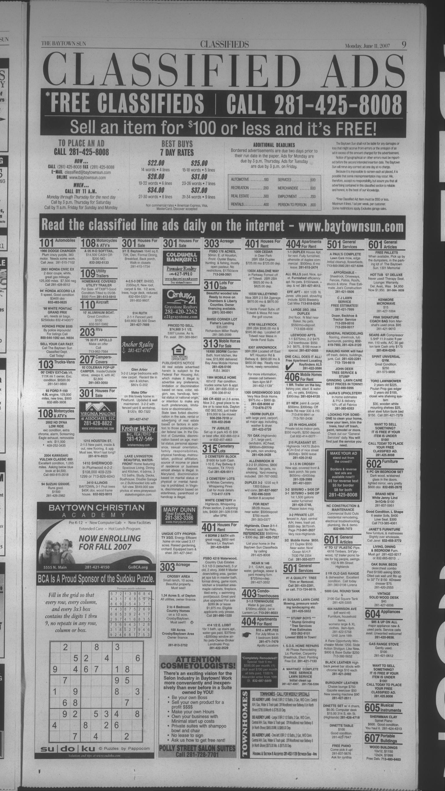 The Baytown Sun (Baytown, Tex.), Vol. 86, No. 196, Ed. 1 Monday, June 11, 2007
                                                
                                                    [Sequence #]: 9 of 10
                                                