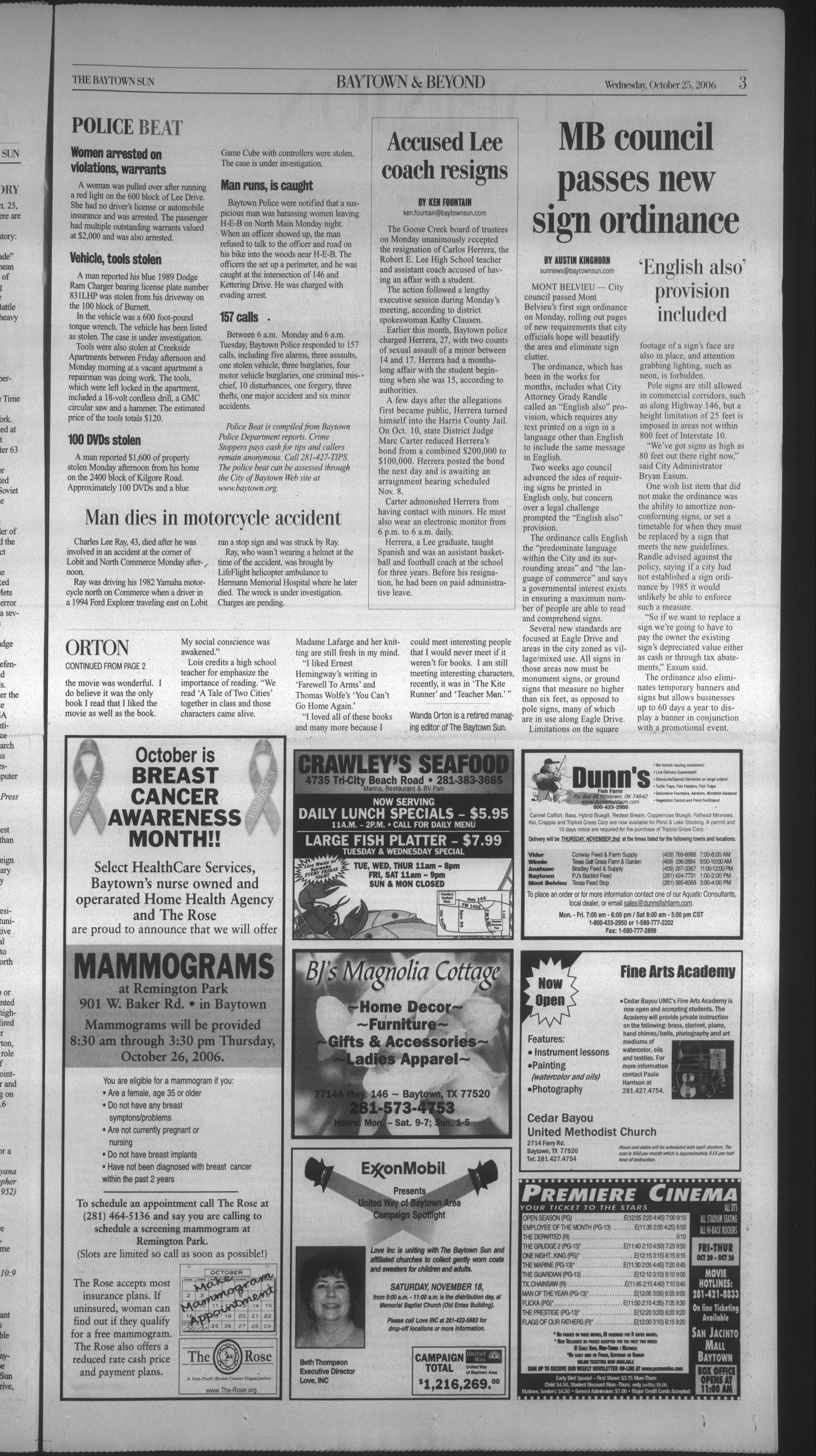 The Baytown Sun (Baytown, Tex.), Vol. 85, No. 334, Ed. 1 Wednesday, October 25, 2006
                                                
                                                    [Sequence #]: 3 of 12
                                                