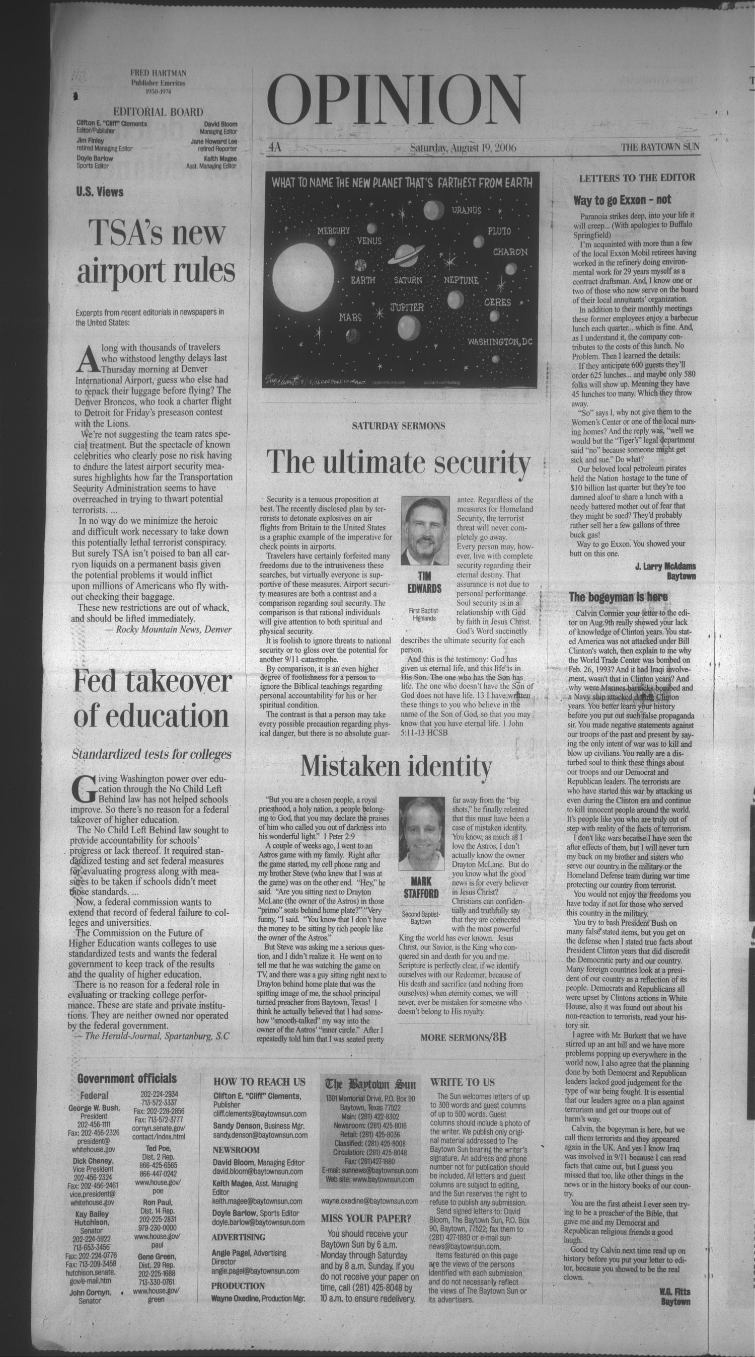 The Baytown Sun (Baytown, Tex.), Vol. 85, No. 269, Ed. 1 Saturday, August 19, 2006
                                                
                                                    [Sequence #]: 4 of 16
                                                