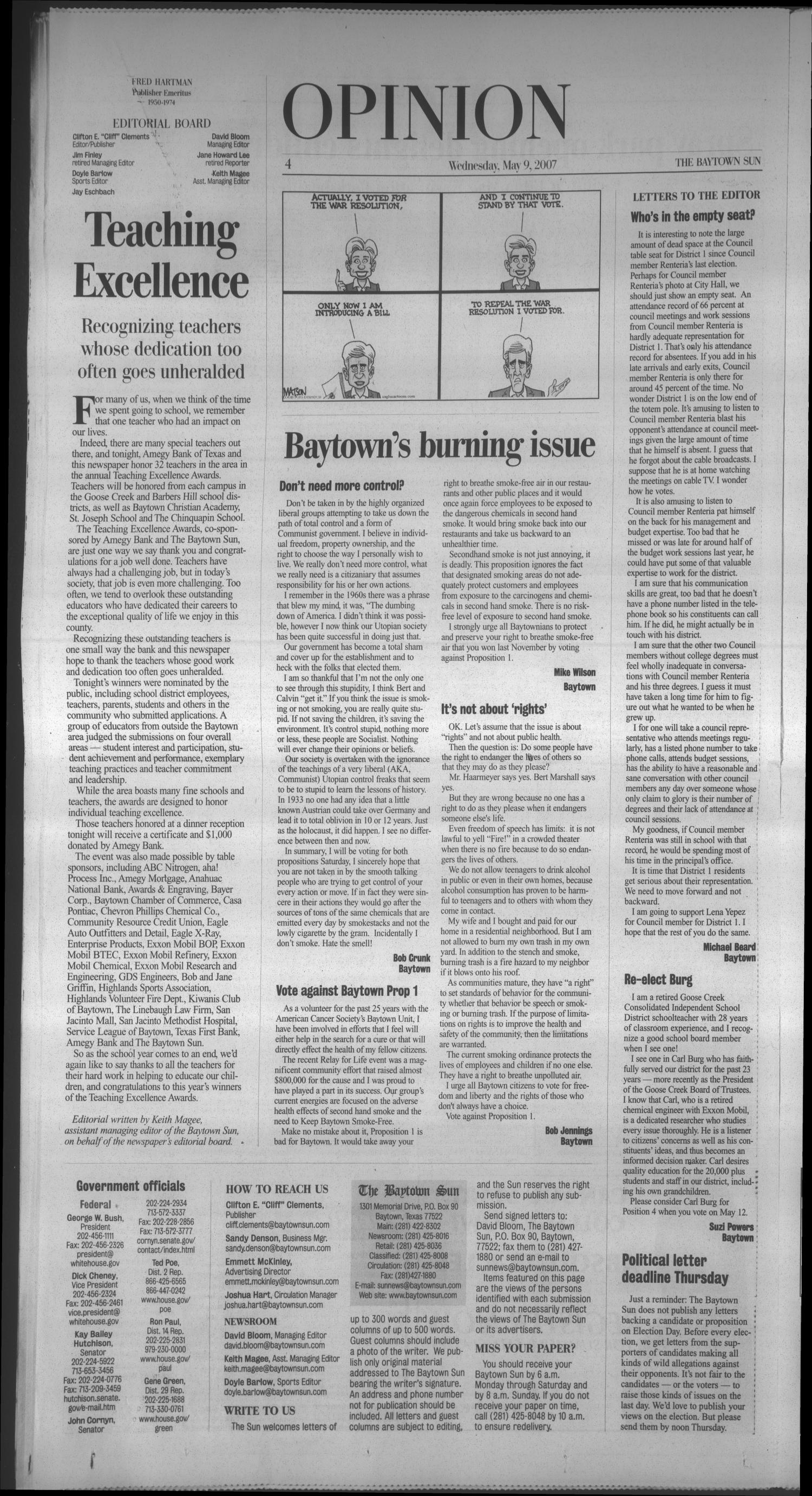 The Baytown Sun (Baytown, Tex.), Vol. 86, No. 163, Ed. 1 Wednesday, May 9, 2007
                                                
                                                    [Sequence #]: 4 of 10
                                                