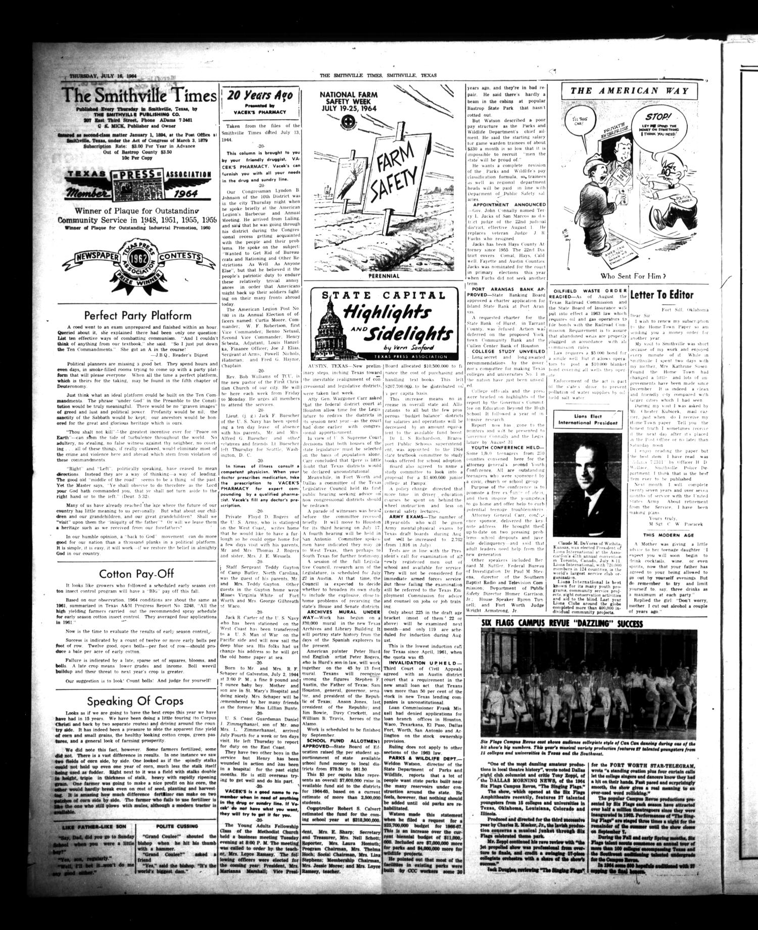 The Smithville Times Transcript and Enterprise (Smithville, Tex.), Vol. 73, No. 29, Ed. 1 Thursday, July 16, 1964
                                                
                                                    [Sequence #]: 2 of 11
                                                