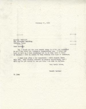[Letter from Truett Latimer to Beverly Potthoff, February 26, 1953]