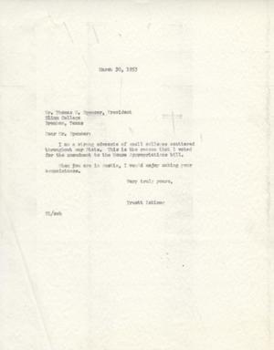 [Letter from Truett Latimer to Thomas M. Spencer, March 20, 1953]