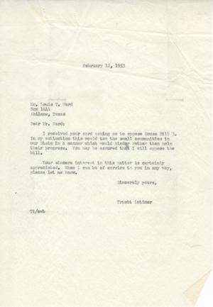 [Letter from Truett Latimer to Louis T. Ward, February 12, 1953]