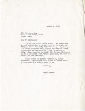 [Letter from Truett Latimer to Coke Stephenson, Jr., August 10, 1953]