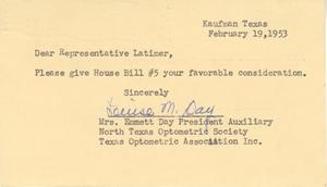 [Letter from Emmett Day to Truett Latimer, February 19, 1953]