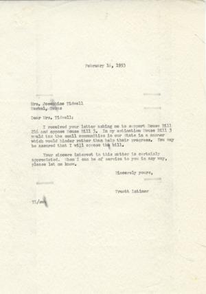 Primary view of object titled '[Letter from Truett Latimer to Josephine Tidwell, February 16, 1953]'.
