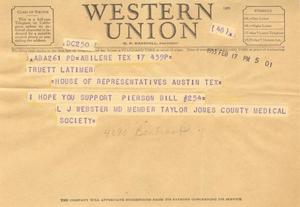 [Telegram from L. J. Webster, February 17, 1953]