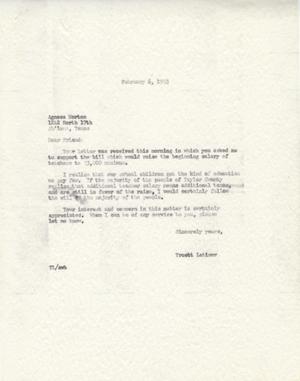 [Letter from Truett Latimer to Agness Morton, February 6, 1953]