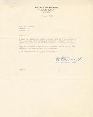 [Letter from W. E. Williamson to Truett Latimer, February 4, 1953]