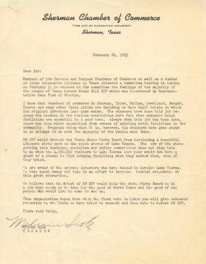 Primary view of object titled '[Letter from Melvin Sisk to Truett Latimer, February 26. 1953]'.