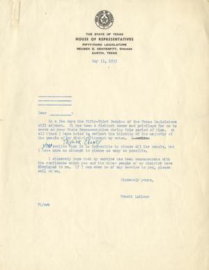 [Letter from Truett Latimer, May 11, 1953]