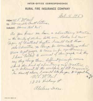 [Letter from W. L. McNeil to Truett Latimer, Febraury 4, 1953]