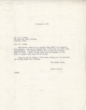[Letter from Truett Latimer to A. W. Steele, February 4, 1953]