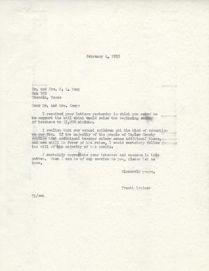 [Letter from Truett Latimer to Mr. and Mrs. W. E. Knoy, February 4, 1953]