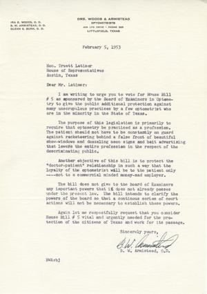 [Letter from B. W. Armistead to Truett Latimer, February 5, 1953]