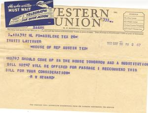 [Telegram from R. W. Stuard, May 26, 1953]