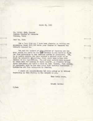 [Letter from Truett Latimer to Melvin Sisk, March 26, 1953]