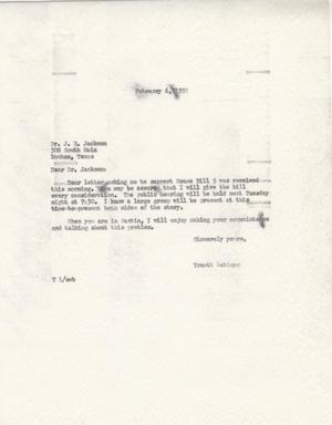 [Letter from Truett Latimer to J. R. Jackson, February 6, 1953]