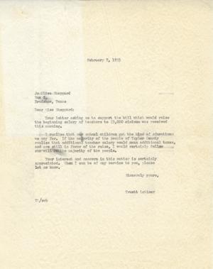 [Letter from Truett Latimer to Jo Olive Sheppard, February 7, 1953]