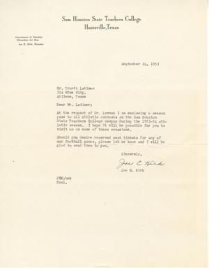 [Letter from Joe E. Kirk to Truett Latimer, September 24, 1953]